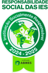 Certificação ABMES para a Instituição Socialmente Responsável 2024-2025, destacando compromisso social e responsabilidade na educação com selo verde