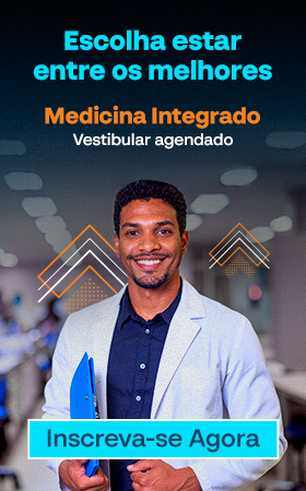 Banner de medicina com um estudante segurando uma pasta
